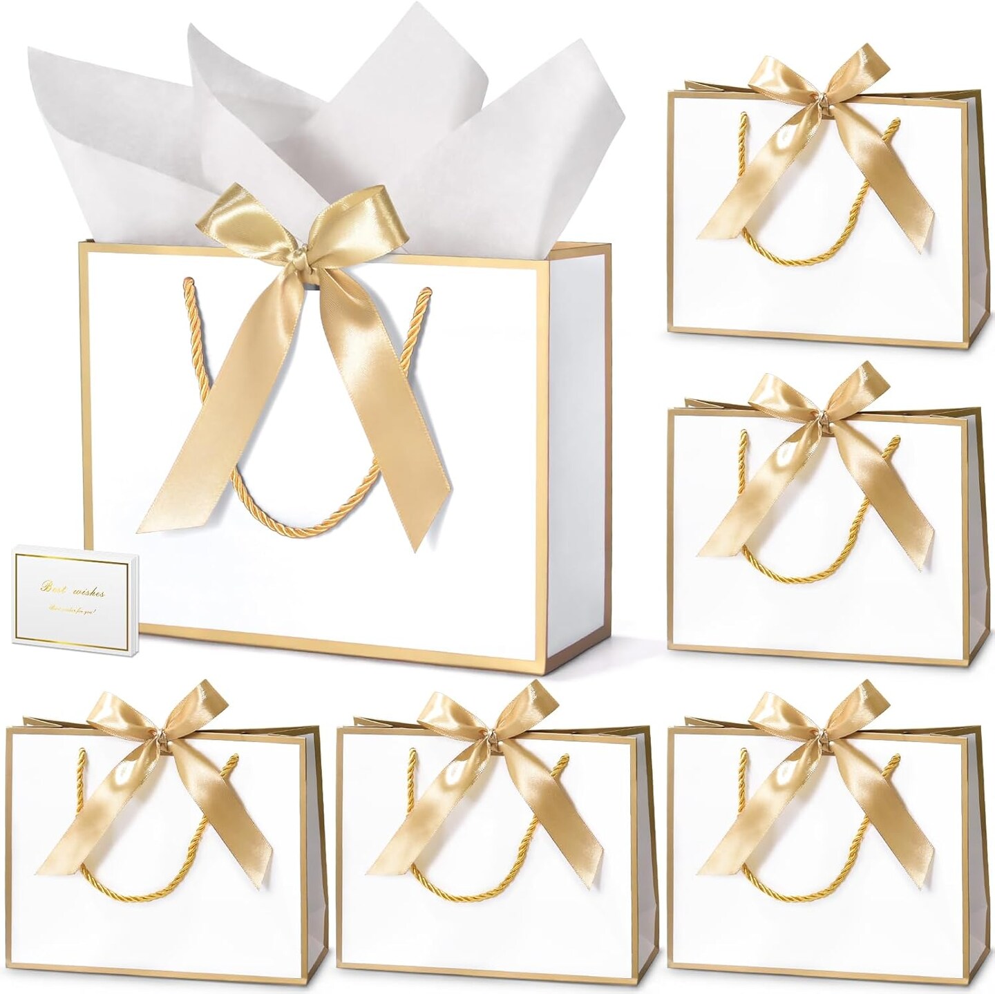 30 Pcs Thank You Gift Bags with Tissue Paper, 9x7x3.1in Paper Gift Bags with Handles, Gift Wrap Bags with Bow Ribbon for Wedding Birthday Baby Shower Bridesmaid Party
