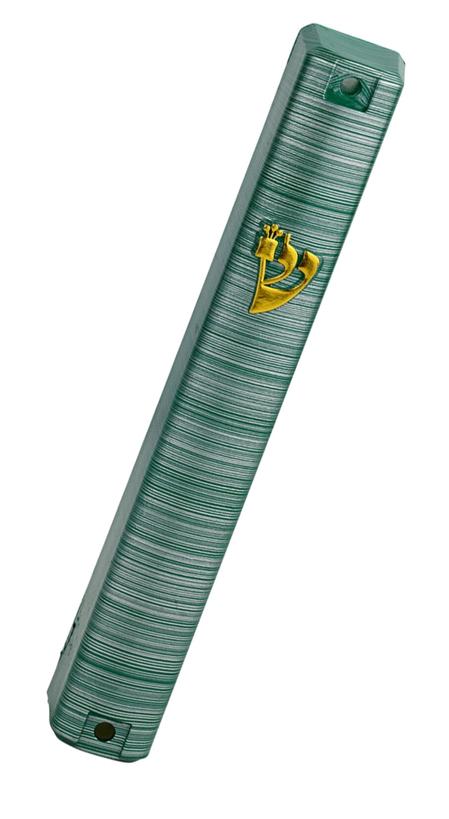 Textured Green Mezuzah Case with Gold Shin
