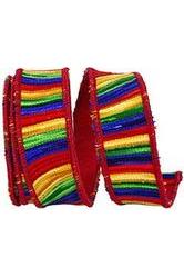 1.5&#x22; Waves Embroidery Dupioni Backed Ribbon: Rainbow (5 Yards)