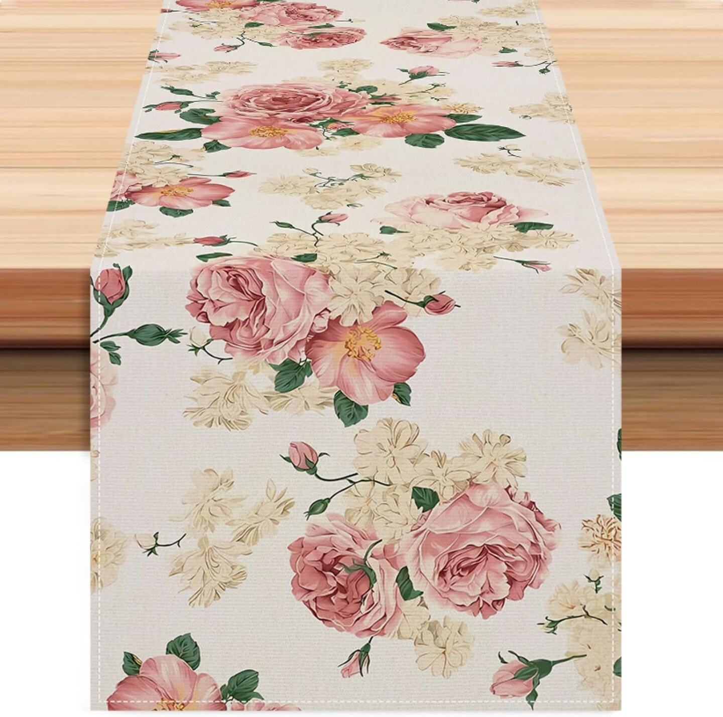Spring Pink Peony Table Runner 13x72 Inch Spring Pink and Yellow Flowers Kitchen Dinning Table Decoration for Indoor Outdoor Home Party D&#xE9;cor