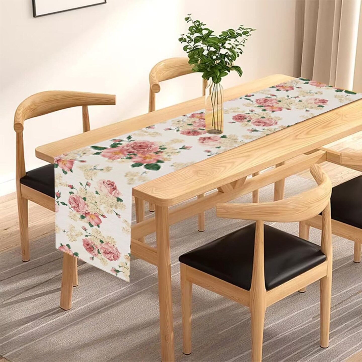 Spring Pink Peony Table Runner 13x72 Inch Spring Pink and Yellow Flowers Kitchen Dinning Table Decoration for Indoor Outdoor Home Party D&#xE9;cor