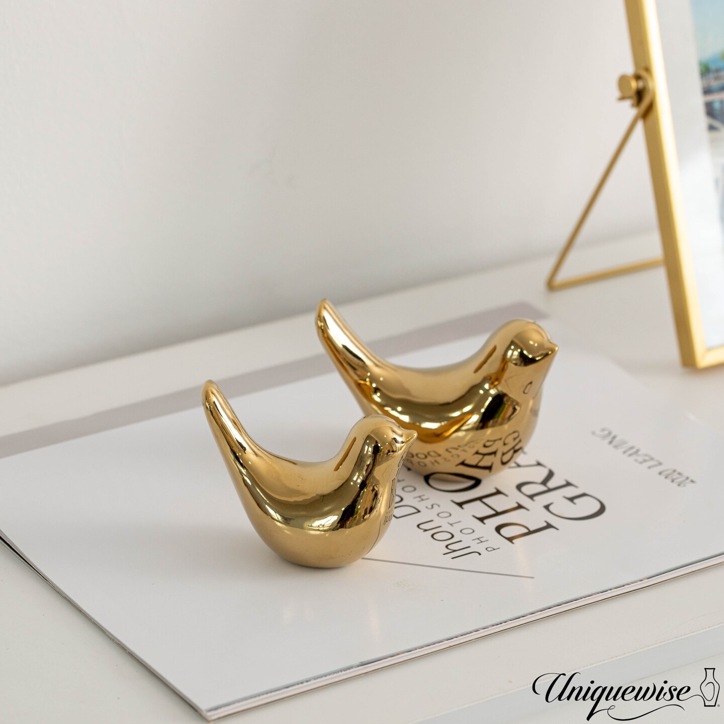 Uniquewise Gold Bird Figurine Elegant Home D&#xE9;cor