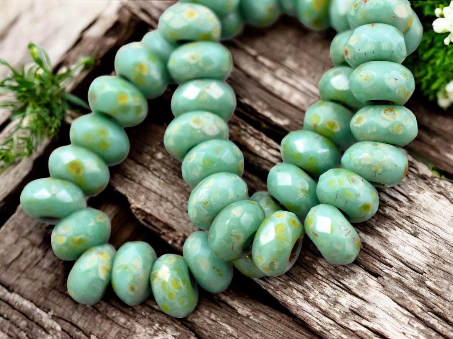 *25* 5x8mm Green Turquoise Picasso Faceted Large Hole Rondelle Roller Beads