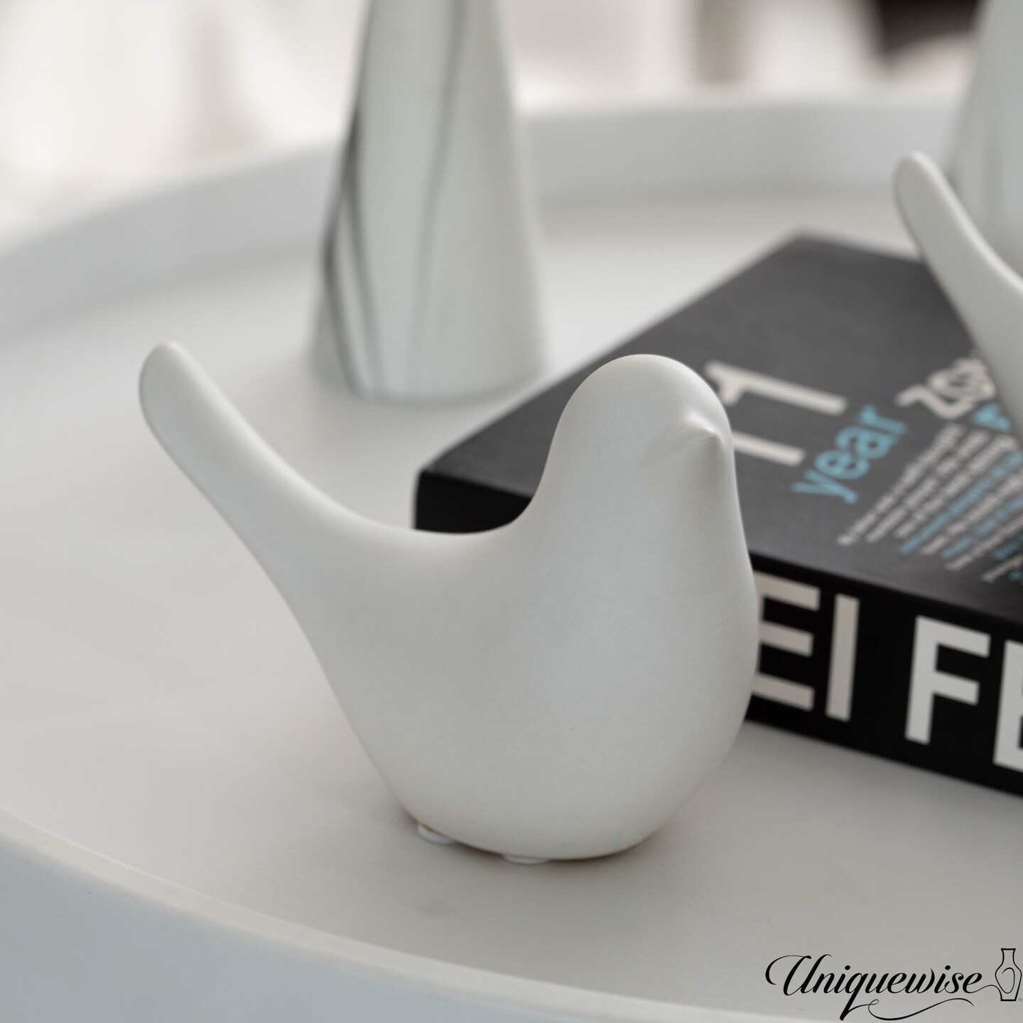 Uniquewise Set of 2 White Ceramic Bird Statue