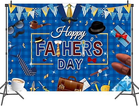 7x5ft Blue Happy Father's Day Backdrop - Large Photography Background Banner for Men | Best Dad Party Supplies, Elegant Cake Table Wall Decor, Family Photo Booth Props for Selfie & Social Media Video