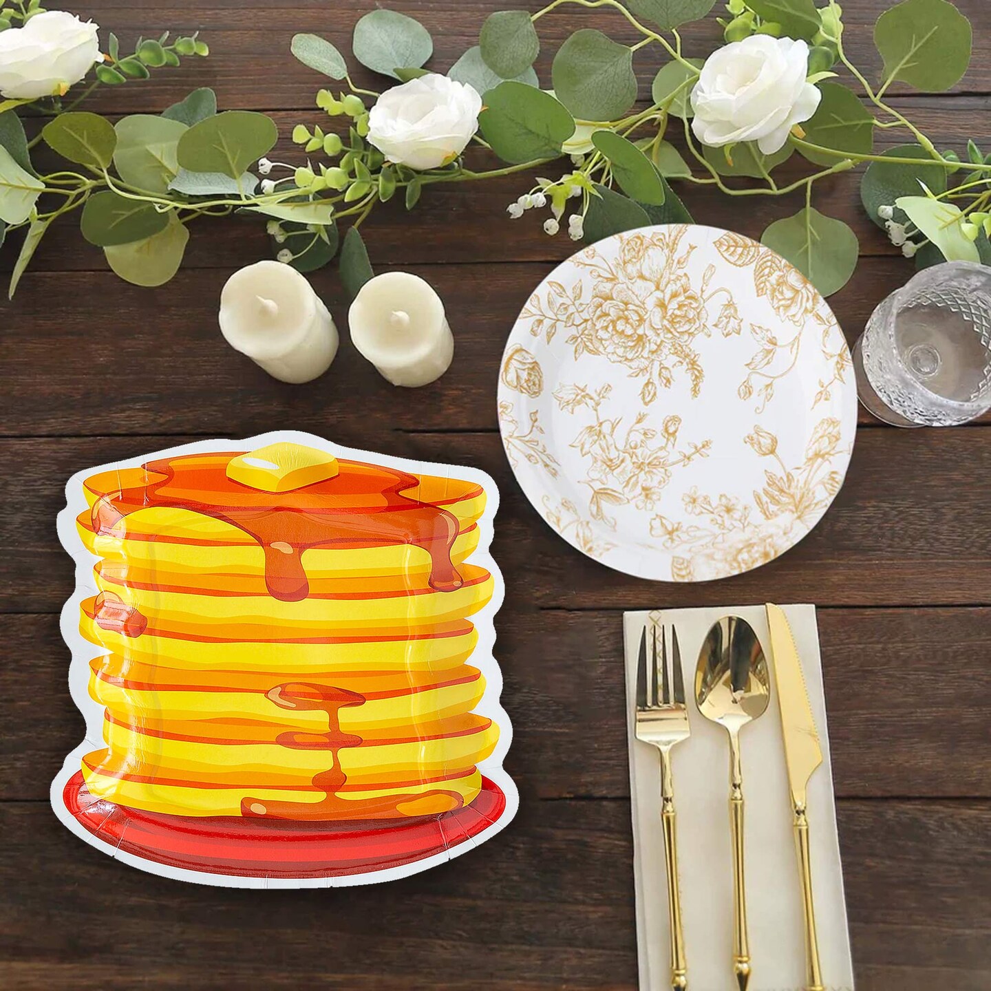 8 Count Brunch Party Pancake Stack Paper Dessert Plates Disposable 8" x 7 3/4"