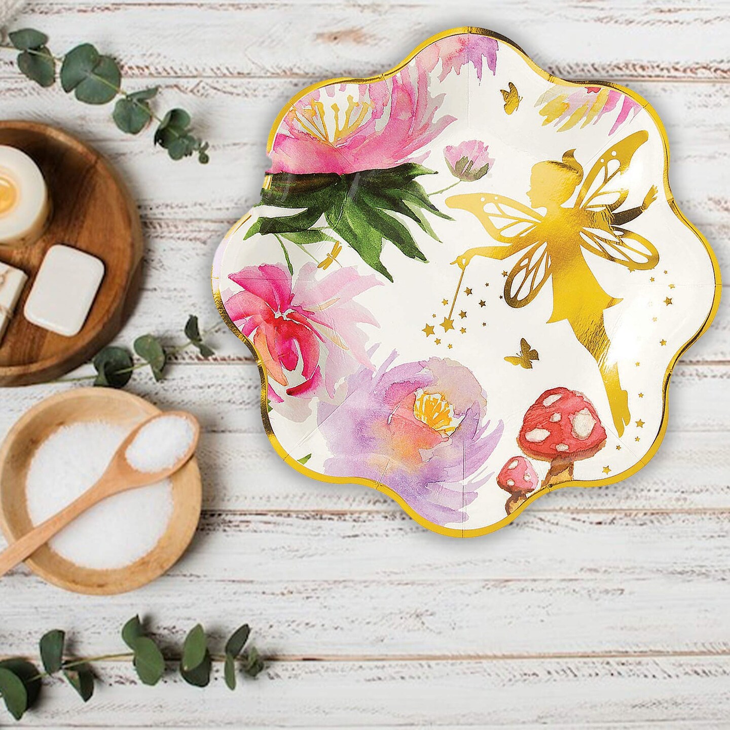 8 Count Iridescent Fairy Paper Plates Gold Trimmed Party Disposable Dinnerware 9"