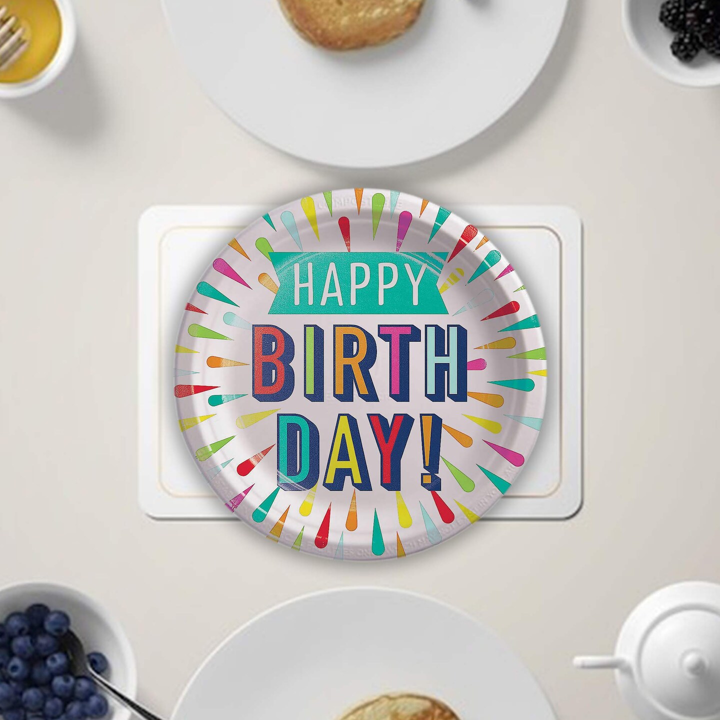 8 Count Happy Birthday Paper Plates Colorful Party Dinnerware Supplies Celebration Theme 9"