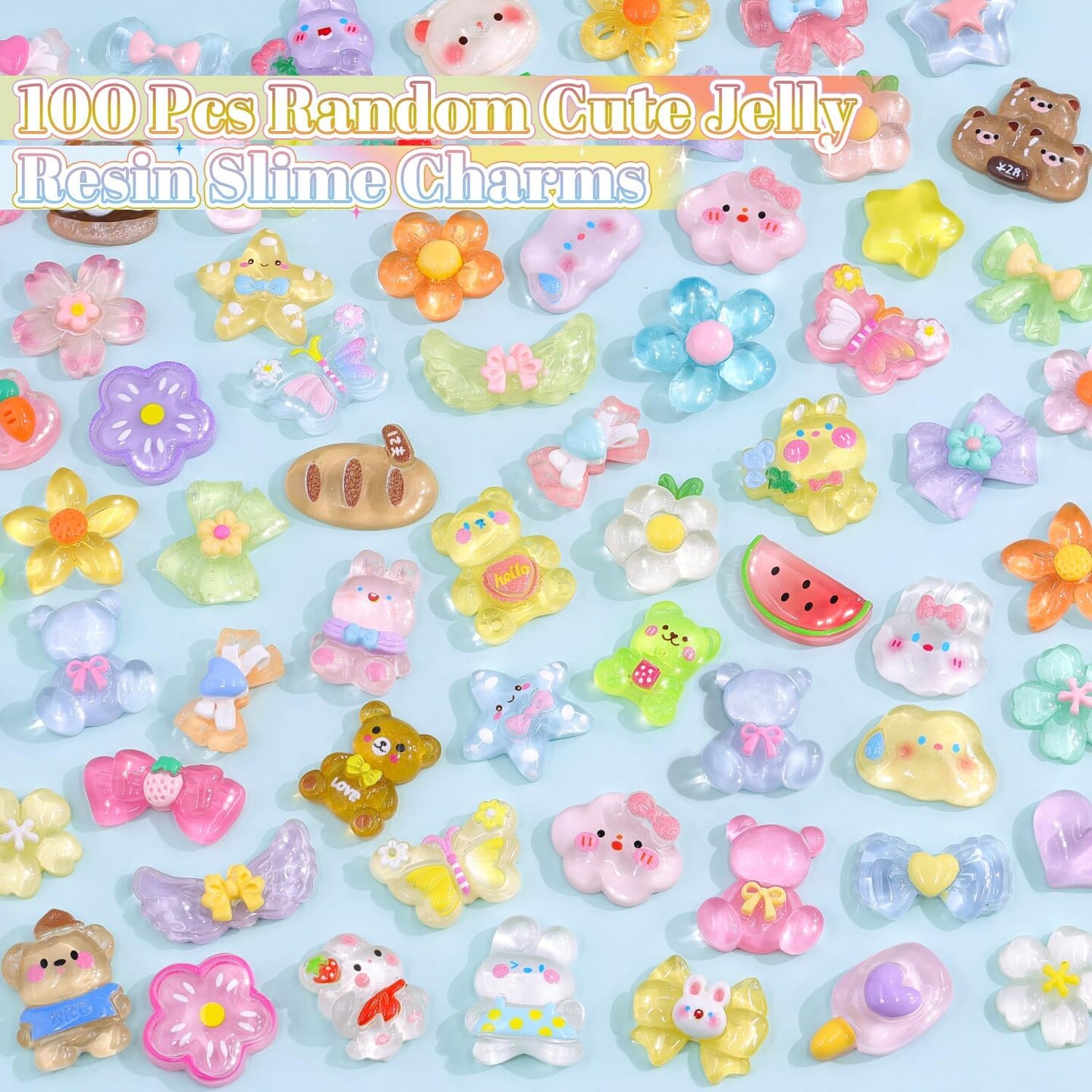 100Pcs Mixed Colors Slime Charms Assorted Cute Jelly Embellishments