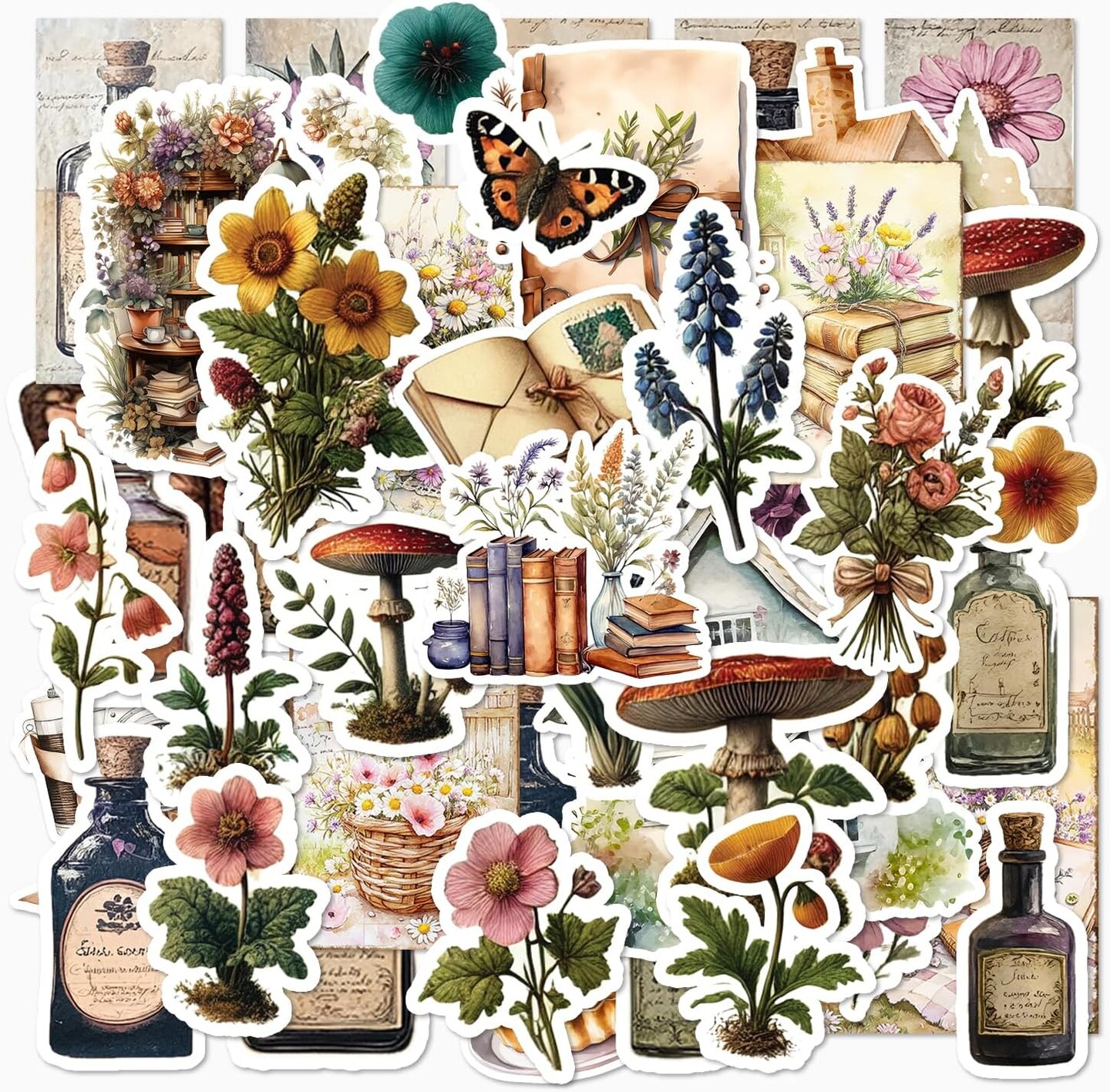200PCS Cottagecore Stickers Junk Journal Supplies (200pcs Cottagecore Stickers) 1 x 1 x 0.1 inches