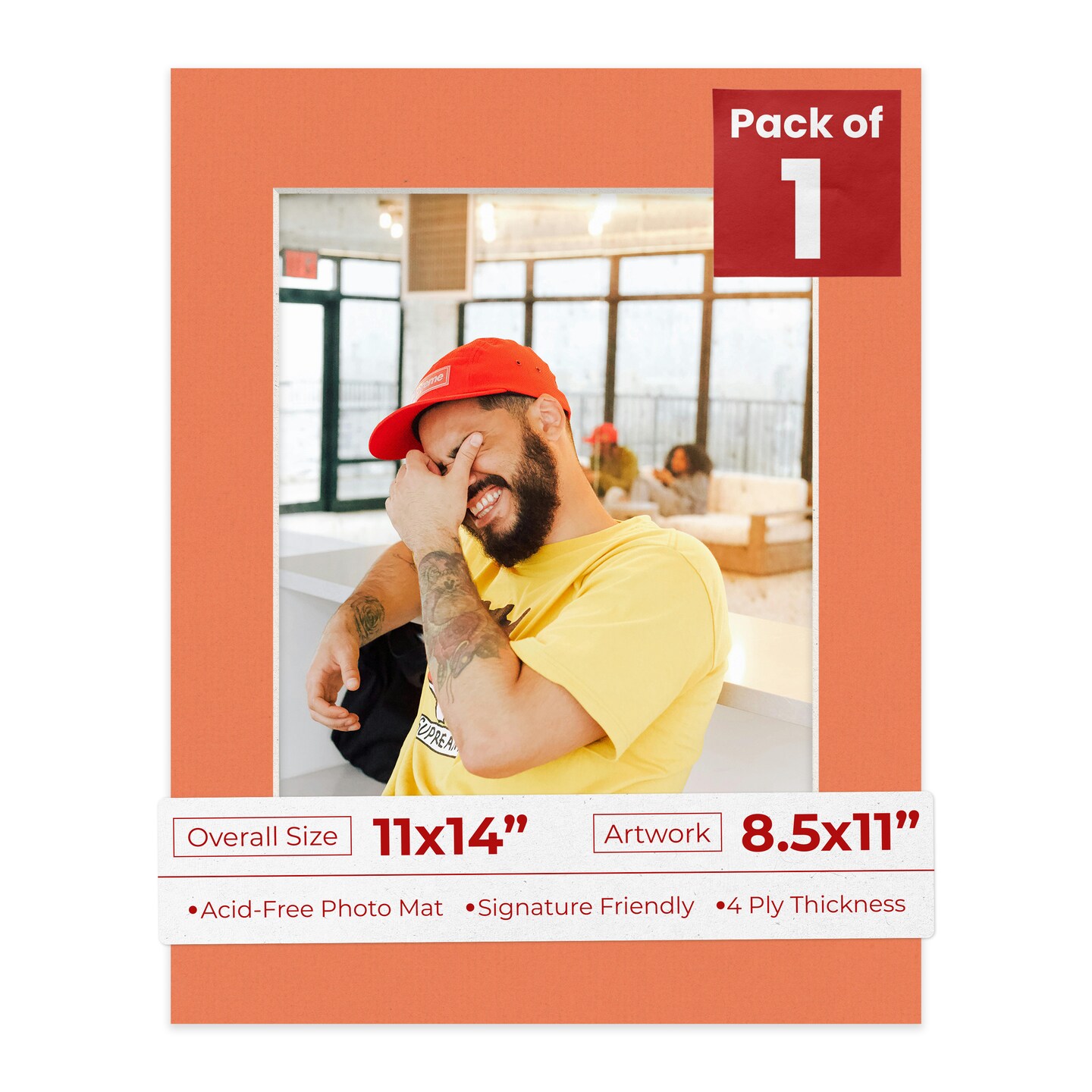 Carnelian Orange Mat Board for 11x14 Frames - Fits 8.5x11 Photos