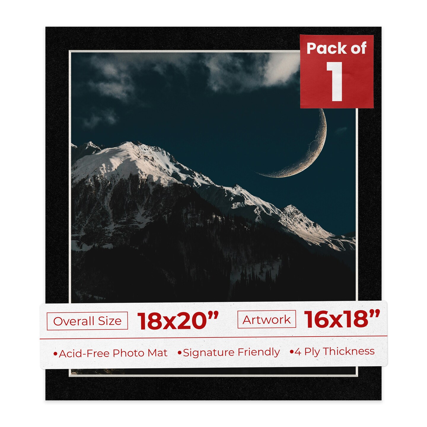 Black with Black Core Mat Board for 18x20 Frames - Fits 16x18 Photos ...