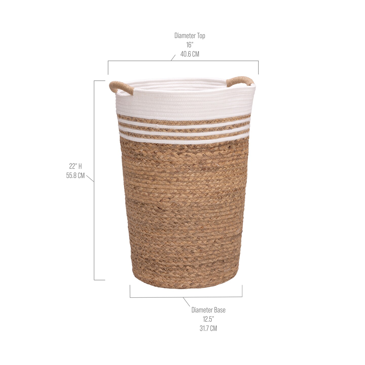 Seville Classics Natural Water Hyacinth and Rope Round Hamper with Liner