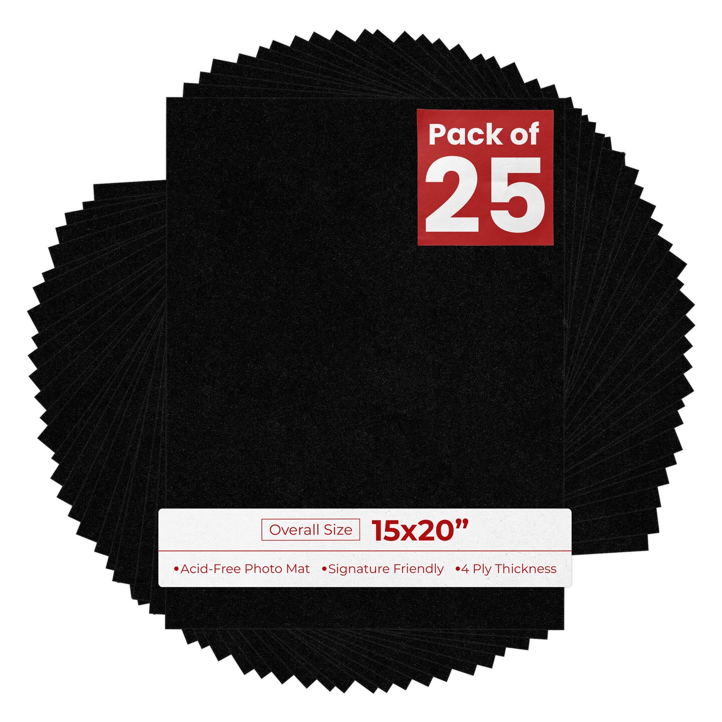 Black with Black Core 15x20 Uncut Mat Board - Blank Sheets, No Opening