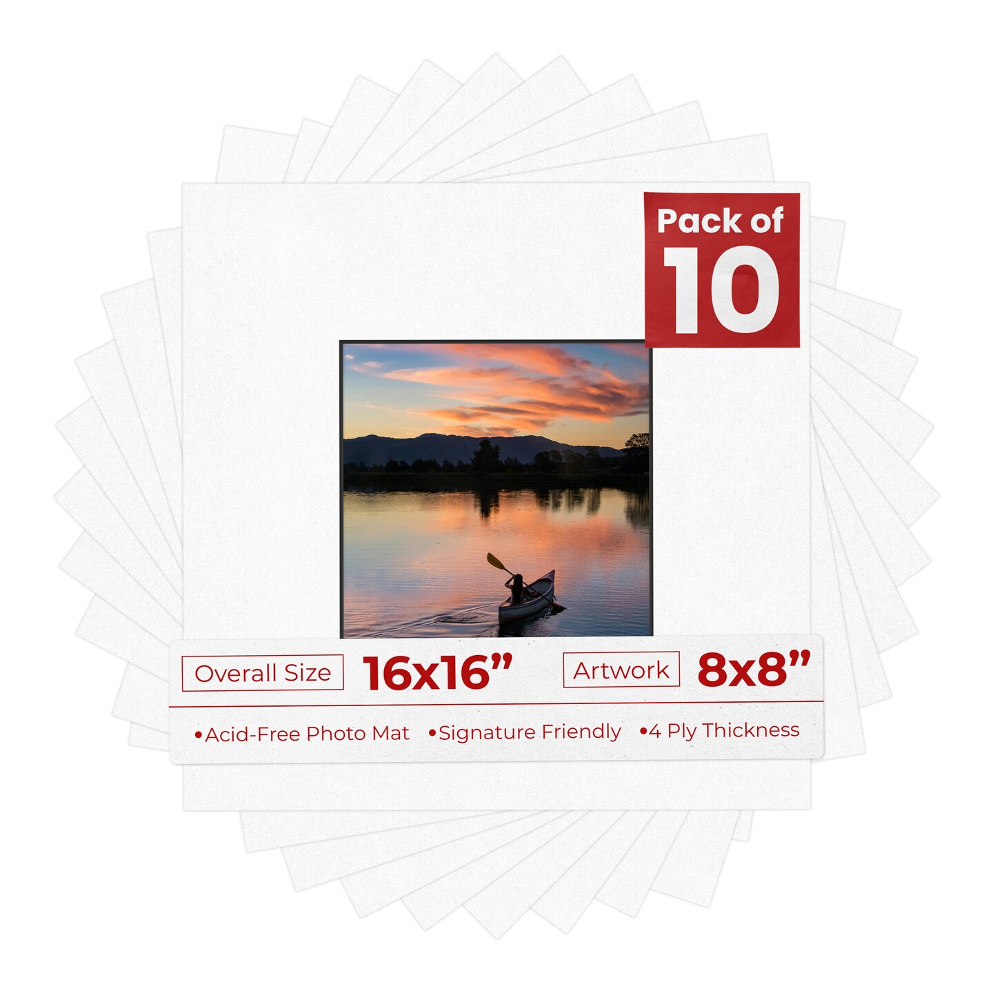 White with Black Core Mat Board for 16x16 Frames - Fits 8x8 Photos