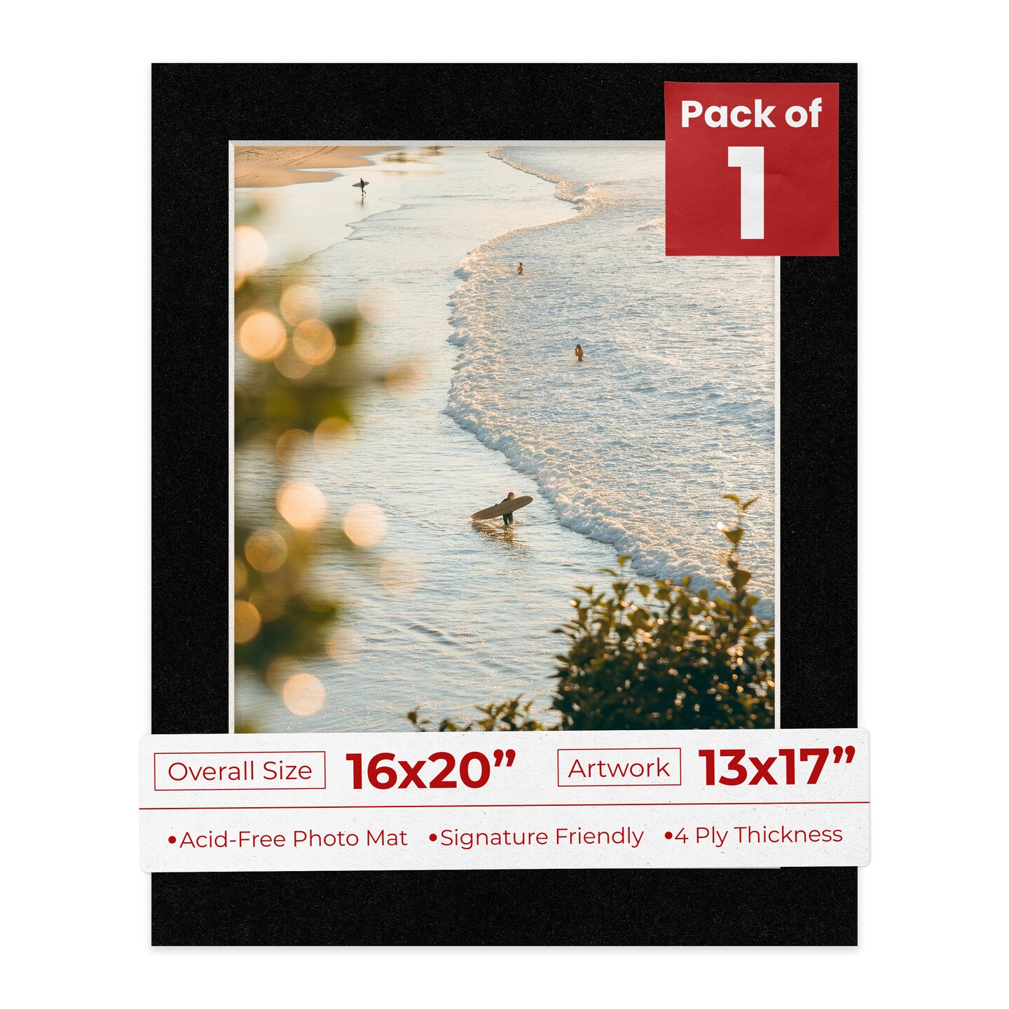 Black with Black Core Mat Board for 16x20 Frames - Fits 13x17 Photos