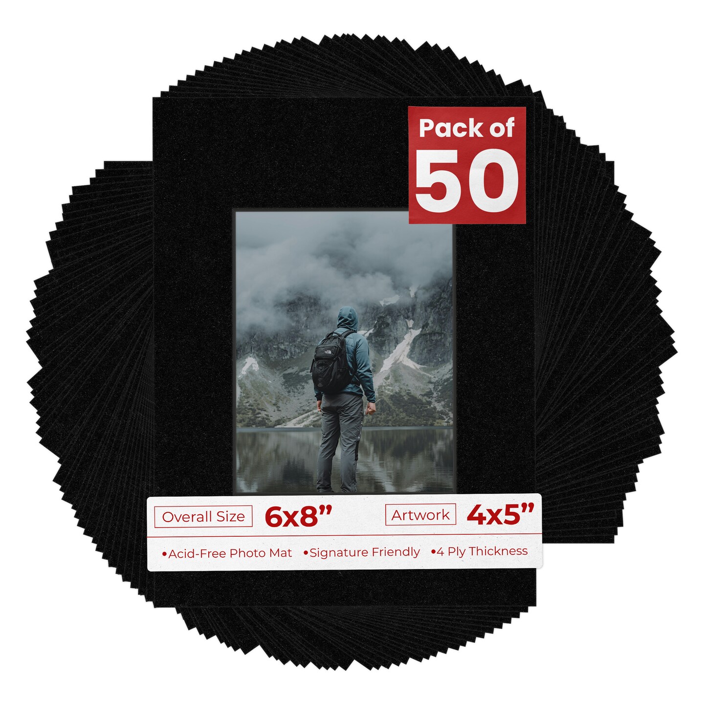 Black with Black Core Mat Board for 6x8 Frames - Fits 4x5 Photos