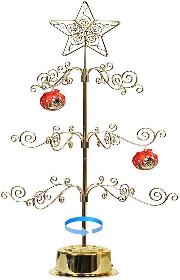 24 Inch Christmas Metal Ornament Display Tree Stand - Rotating Hanger (Gold)