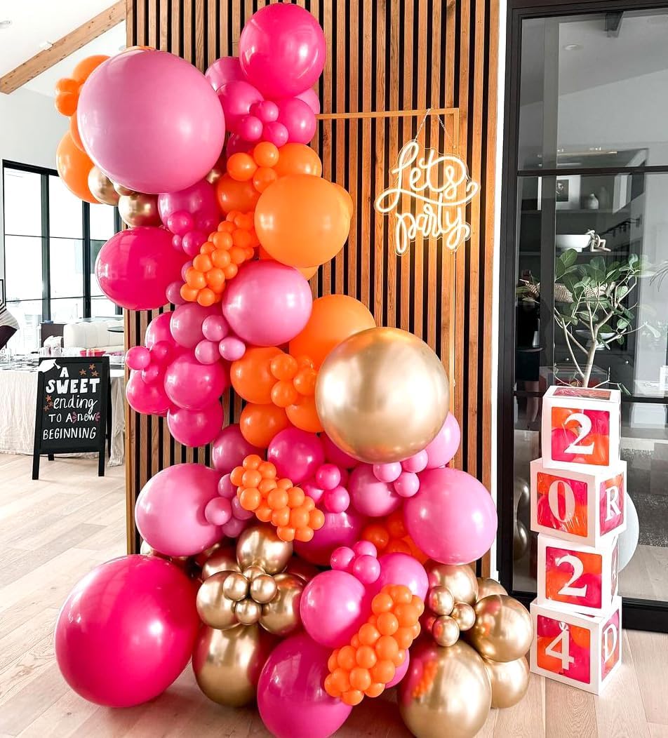 12 inch Hot Pink and Orange Balloons(Pink Orange Gold)12.6 x 8.6 x 0.3 inches