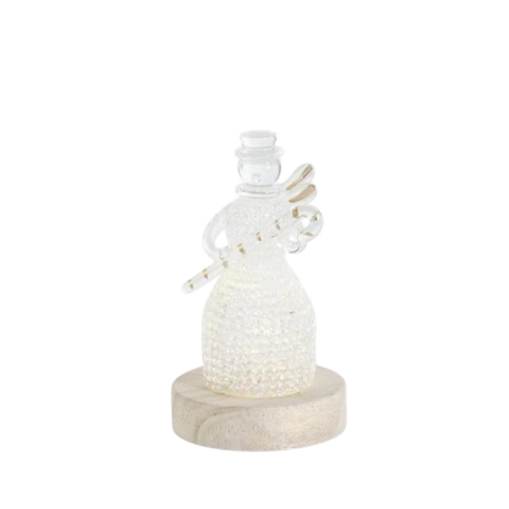 6" LED Spun Glass Snowmen with Timers – Handcrafted Holiday Decor