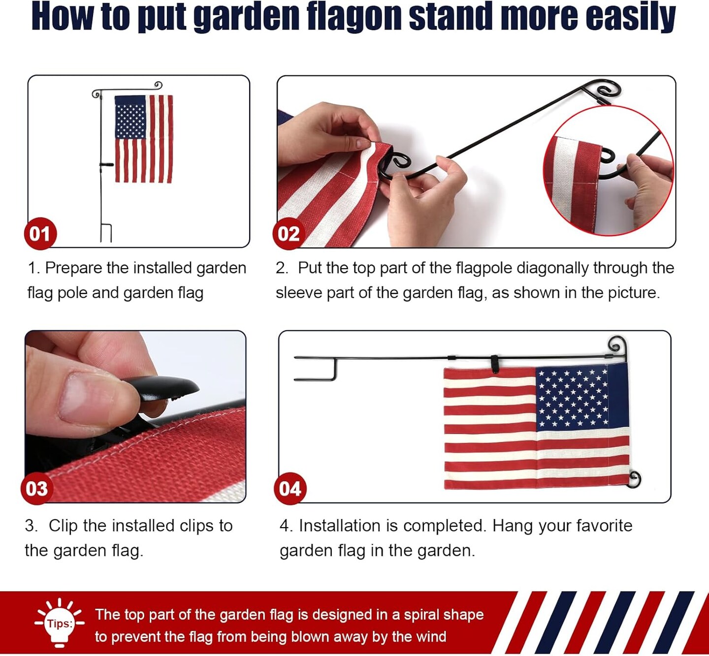 Garden Flag Stand, Yard Flag Holder,Garden Flag Hanger,Banner Pole with one Tiger Clip,Fall Decor for Outdoor Garden Lawn