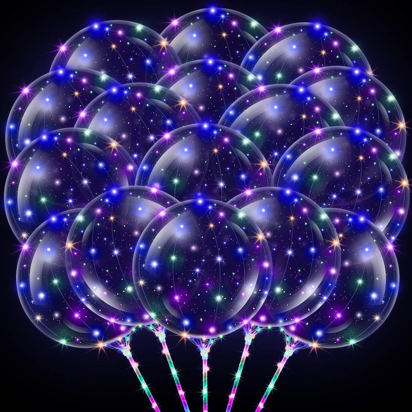50 Pcs Light up Led Balloons Bulk 20 Inches Clear Flashing Glow in the dark Balloons with Handles and String Lights for Graduation Wedding Birthday Party outdoor yard Decoration