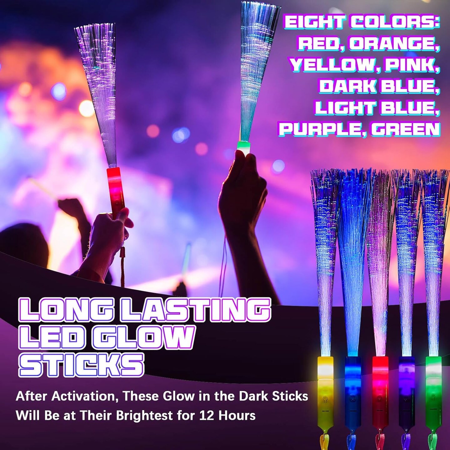 10 Pieces Fiber Optic Wand Light up Glow Stick LED Colorful Flashing Wands for Party Favors(Vivid Color)