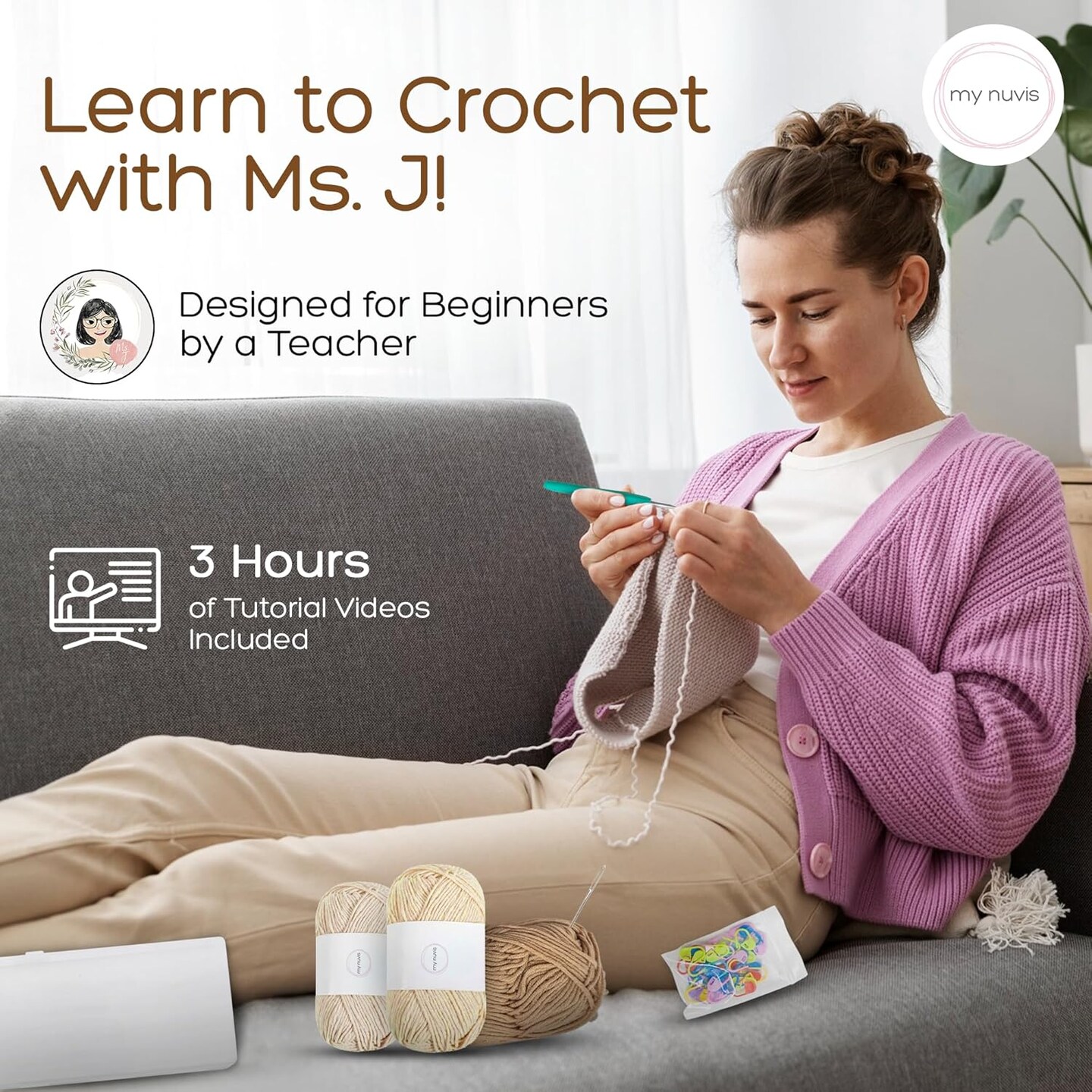 Crocheting Kit for Beginners-Crochet Kit for Starters Adult Crafts &#x26; Kids Crafts-Choose Your Project-Coasters &#x26; Placemats or 1 Table Runner-Instructional Videos, Crochet Accessories