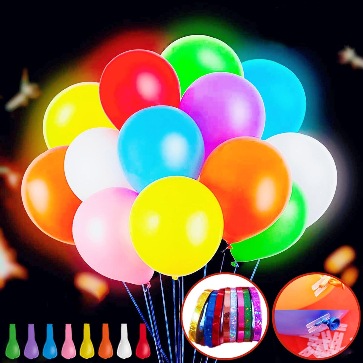 Light Up Balloons, 8 Colors Glow in the Dark Balloons, 40 Pack Glow Party Supplies, Perfect for Birthday, Easter Party and Wedding Decorations