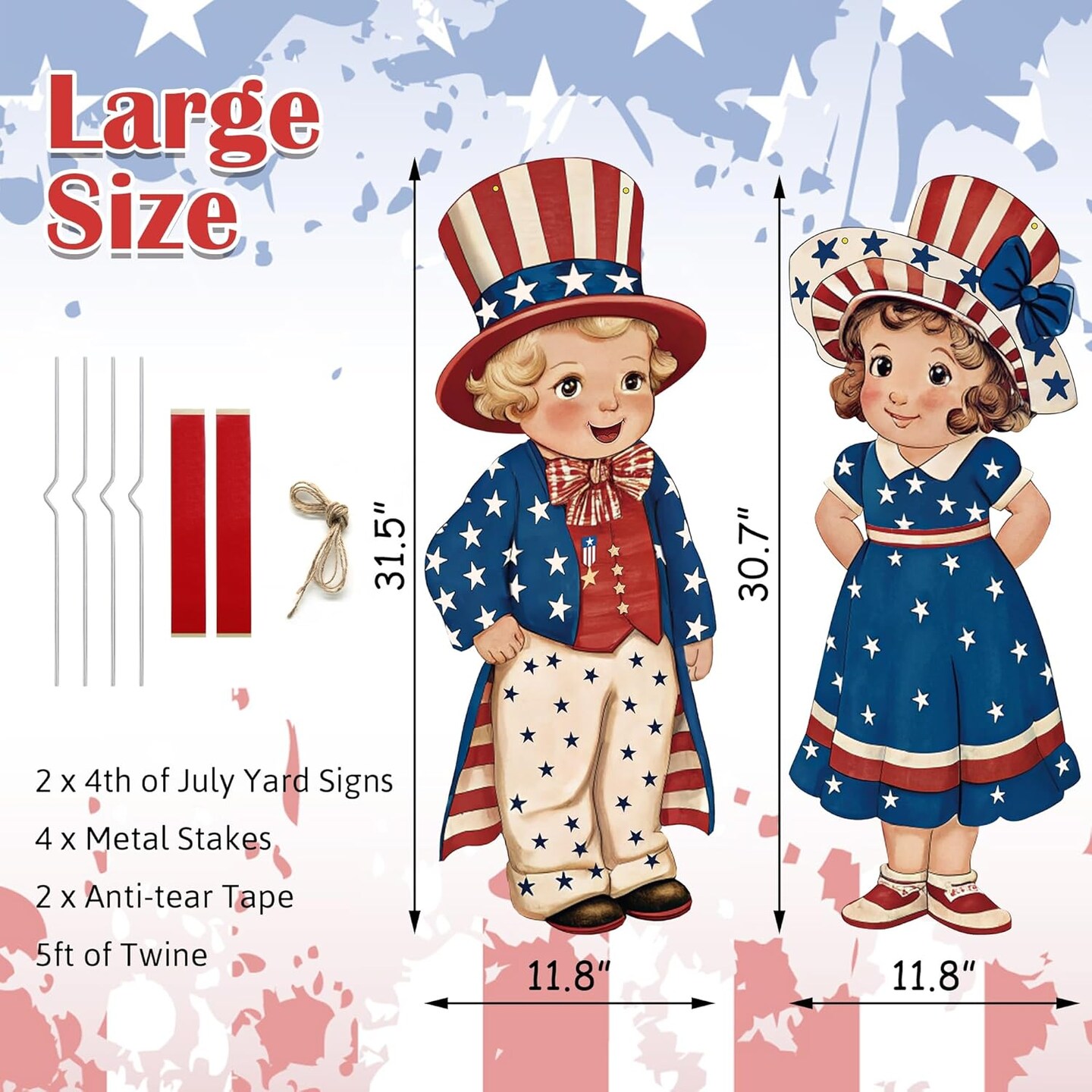 4th of July Decorations Outdoor, 31in Patriotic Decor Memorial Day Yard Sign with Metal Stakes, Front Door Decor Hanging Sign for Porch Walls Door Hanger Garden Patio Lawn Party Supplies Prop