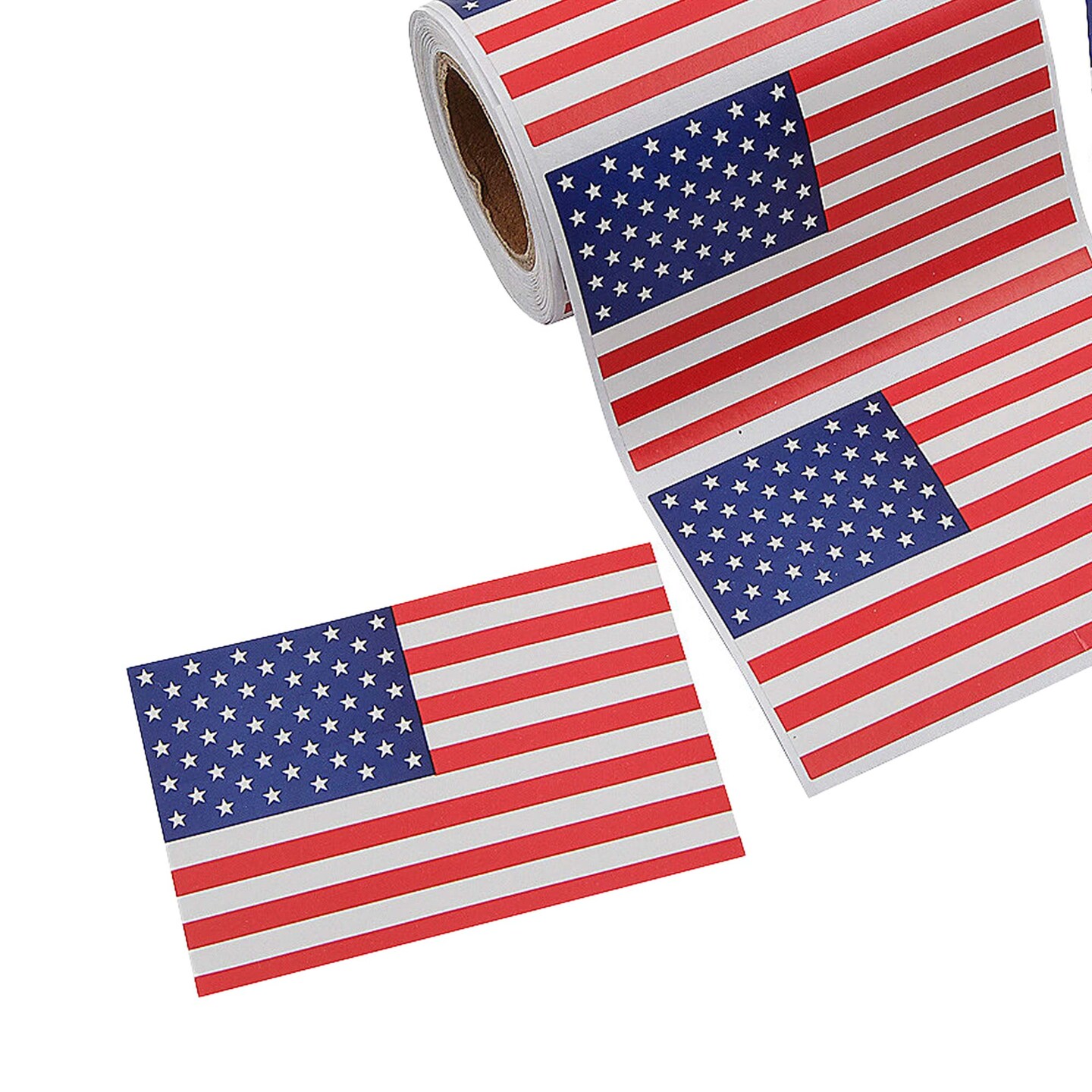 3" x 2" Patriotic Red, White and Blue American Flag Sticker Roll 100 Pc.