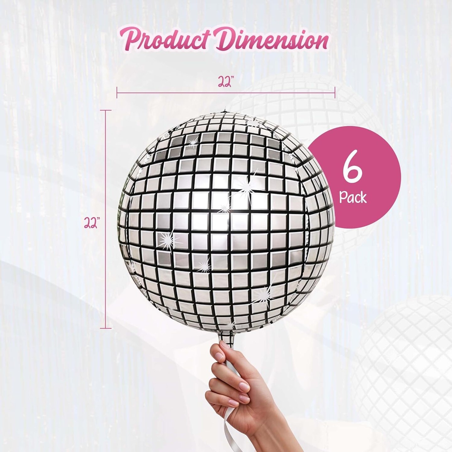 4E's Novelty 6 PCS Silver 22 Inch Disco Balloons – Quick-Inflate Foil Decor Balloon Kit – Bachelorette, 70s Disco Party Decorations, Groovy Decor, Iridescent Bright Shining Balloons