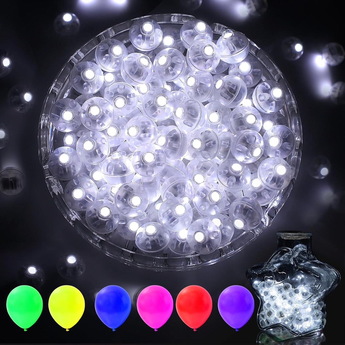 50pcs LED Balloon Lights,Mini Balls Lights,Long Standby Time Party Lamps,Waterproof Led Light for Paper Lantern Halloween Christmas Birthday Party Decoration White