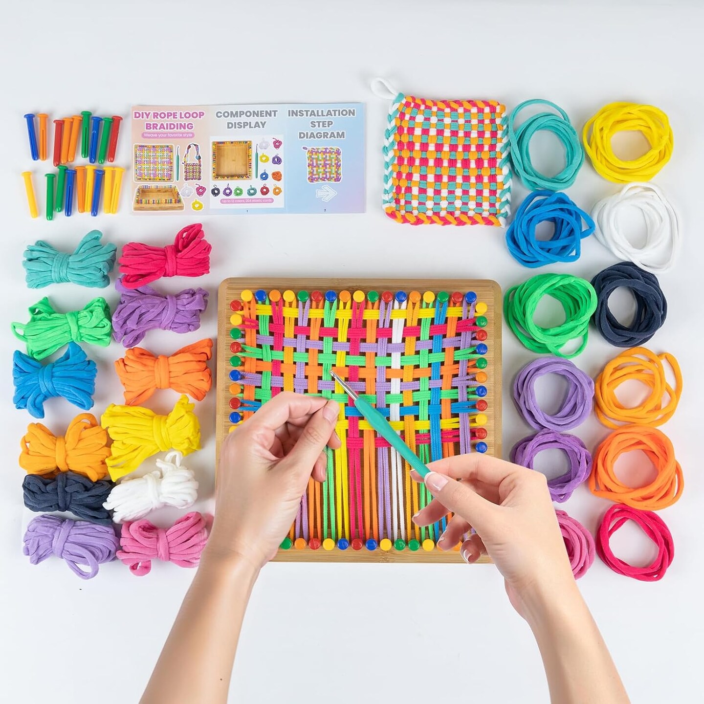 Weaving Loom Kit,Wooden Potholder Loom Kit for Different Crowds,DIY Arts and Crafts