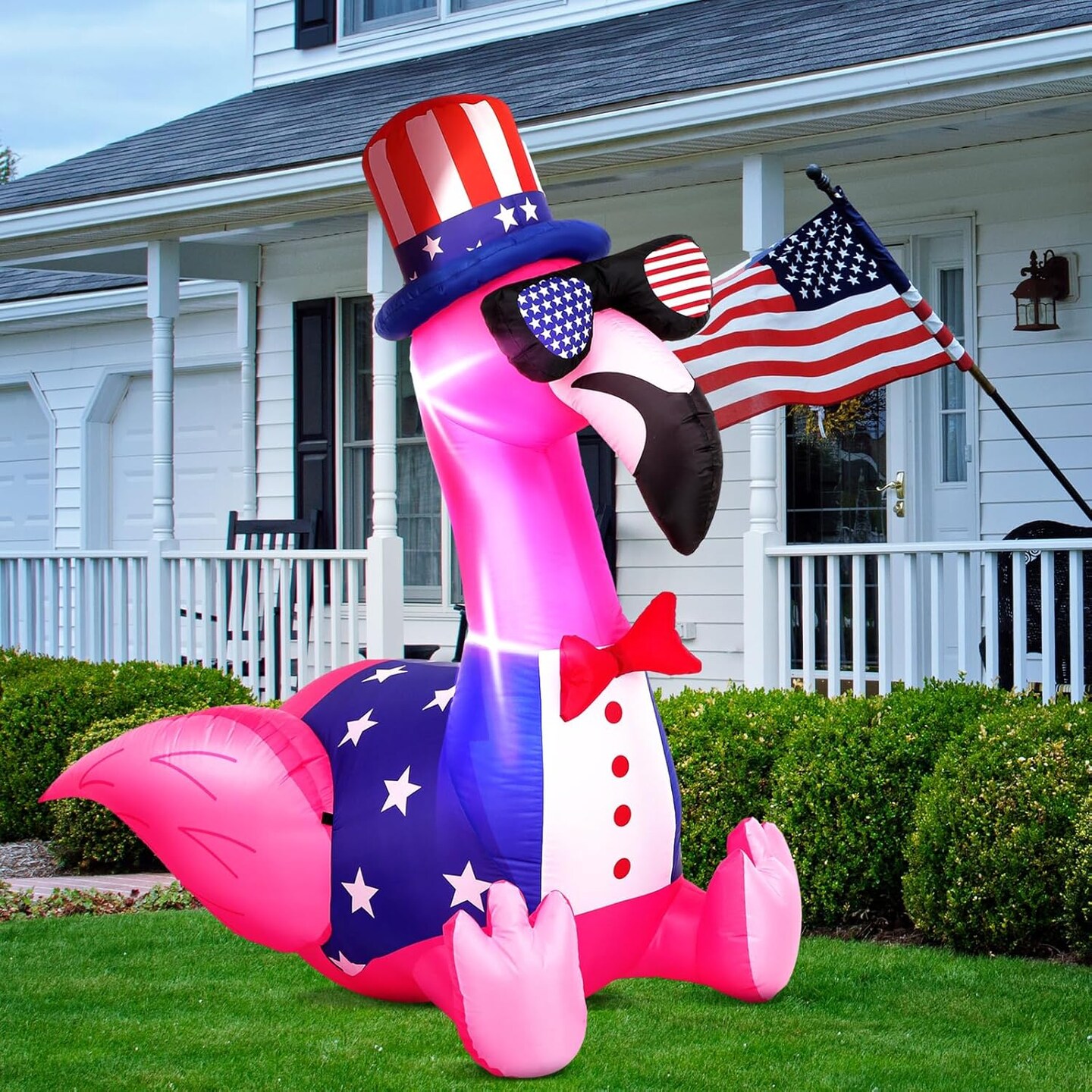 5 ft 4th of July Inflatables Outdoor Decorations Flamingo Patriotic Inflatables Independence Day Blow up with Built-in LEDs Lights for Yard Garden Lawn Memorial Holiday Party Decor