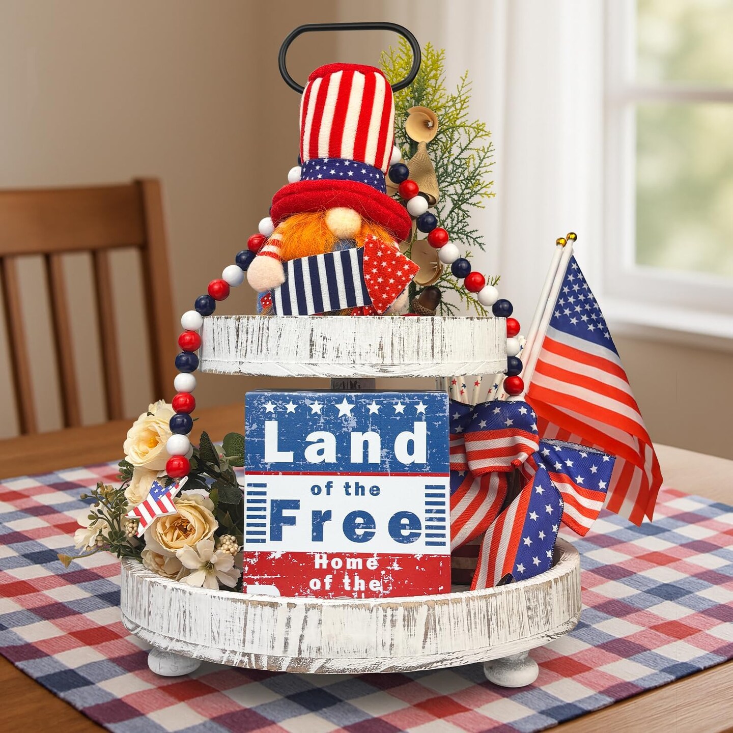 Patriotic Decorations for Home, 4th Fourth of July American Rustic Wooden Box Block Decor for Indoor Table,Red White Blue Farmhouse Gift Centerpiece Sign for Memorial Independence Veteran Day Military