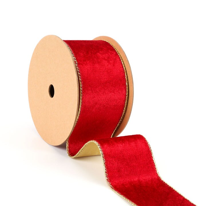 LaRibbons 4&#x22; - 2 1/2&#x22; Reversible Velvet/Lurex Wired Ribbon | 10 Yard Roll