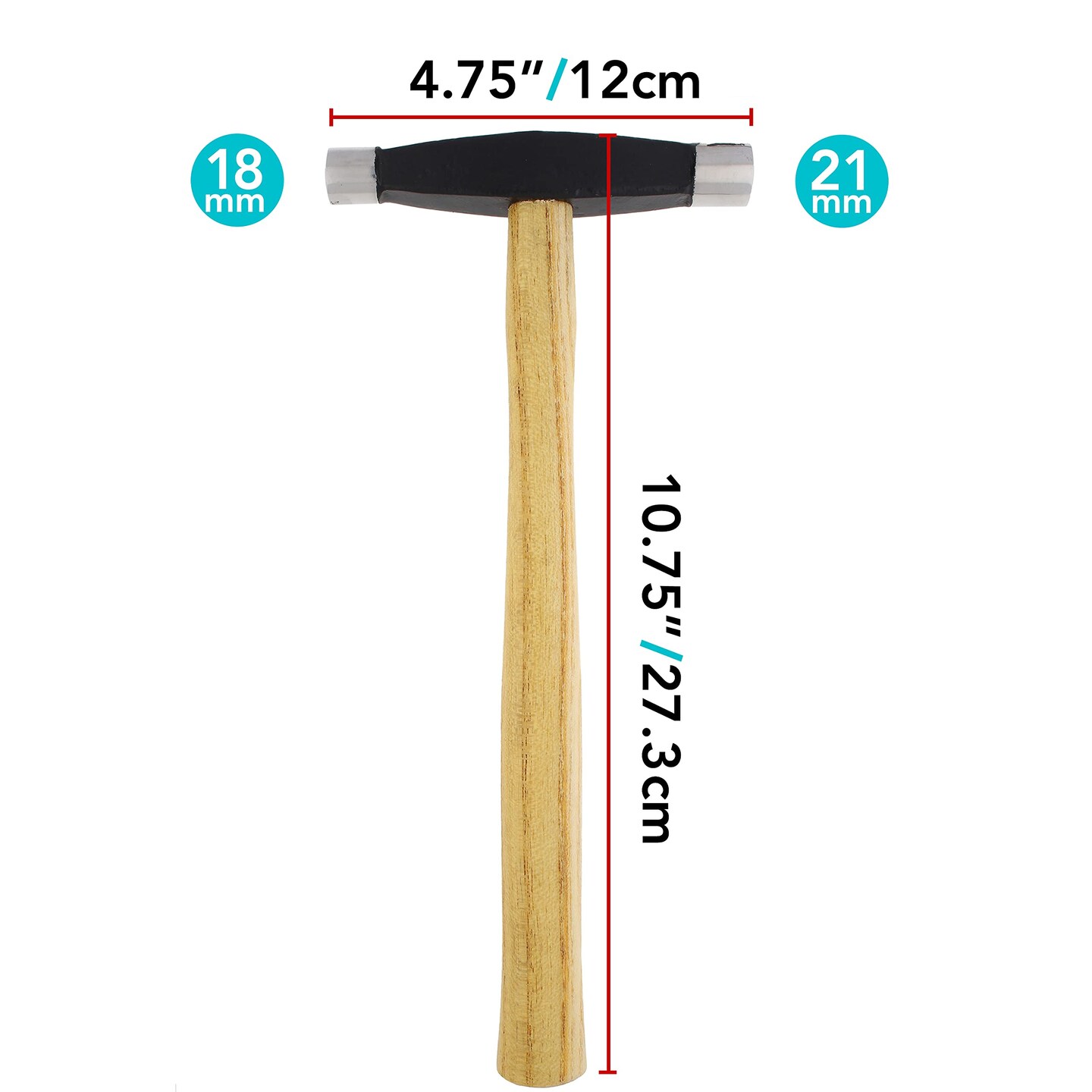 The Beadsmith Two-Sided Embossing Hammer - 11 inches wooden handle, 260mm steel head with 15 &#x26; 18mm faces - Repousse Tool Used to Add Texture and Dimension to Metalwork