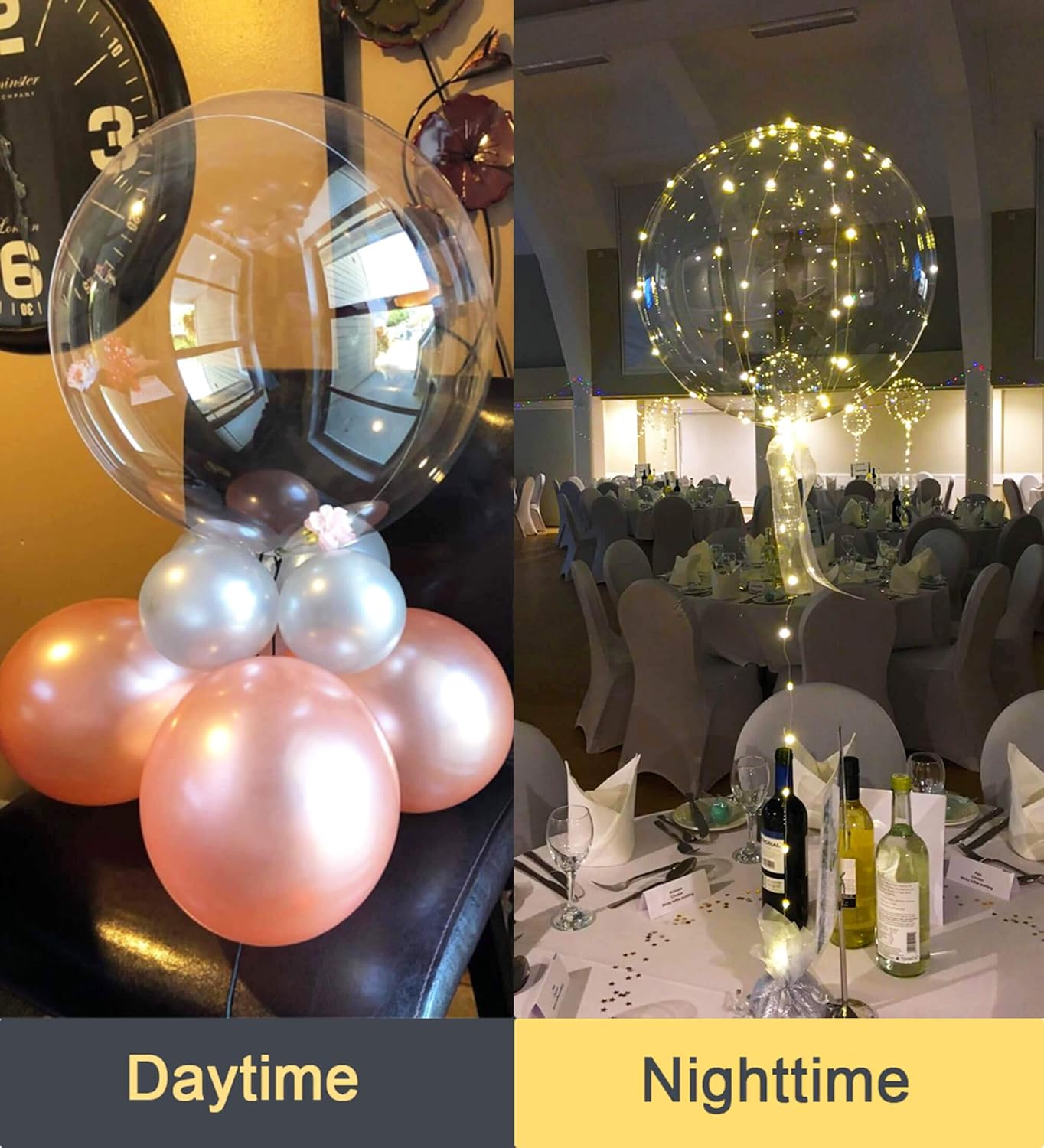 LED Light Up Balloons 10 Pack, 20 Inches Clear Helium Bobo, Glow Bubble With String Lights for Valentines Day Halloween Christmas Wedding Birthday Party Decoration