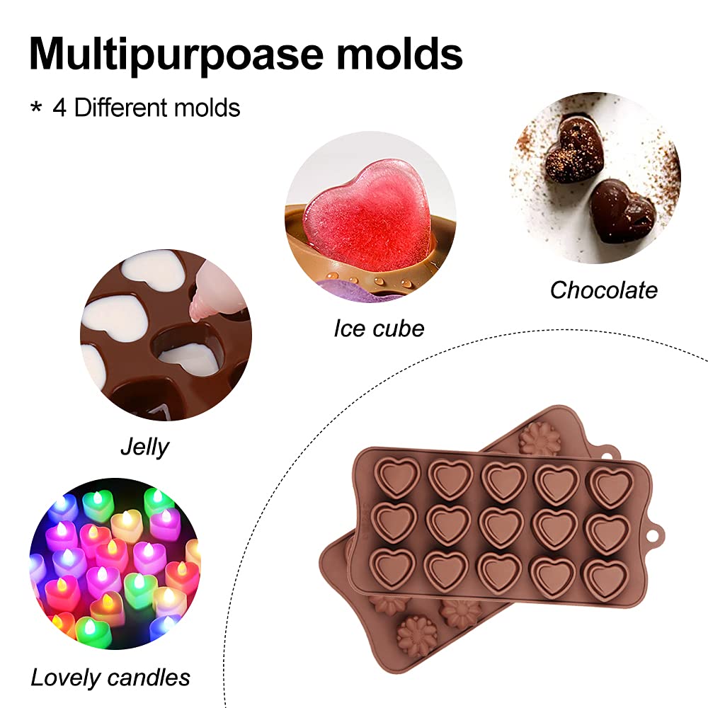 4 Packs Silicone Molds for Chocolate, Food Grade no-stick Baking, candy and butter Mold with different shape (4 packs different style)