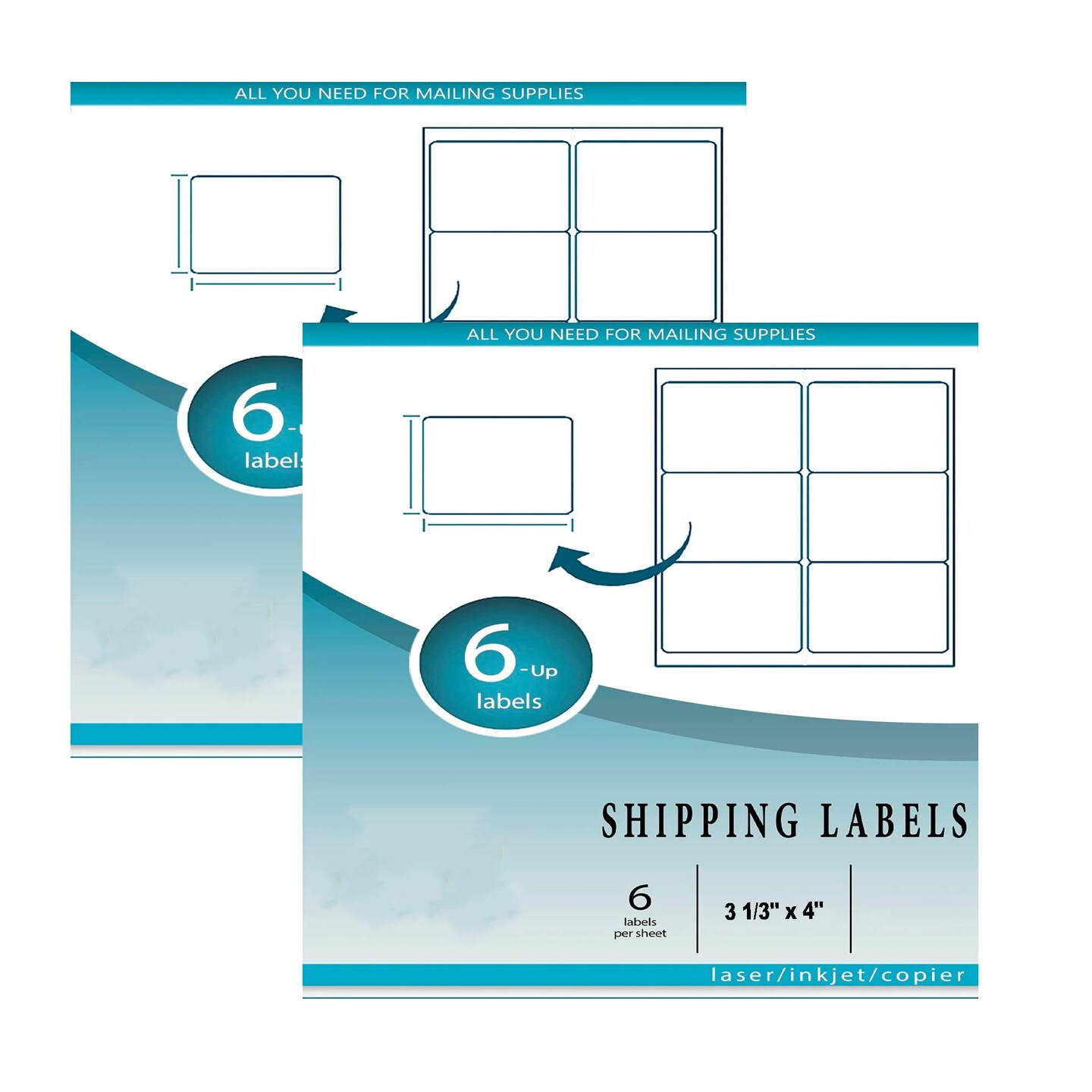 100 Count 6 Up White Shipping Labels 3 1/3" x 4" Self Adhesive