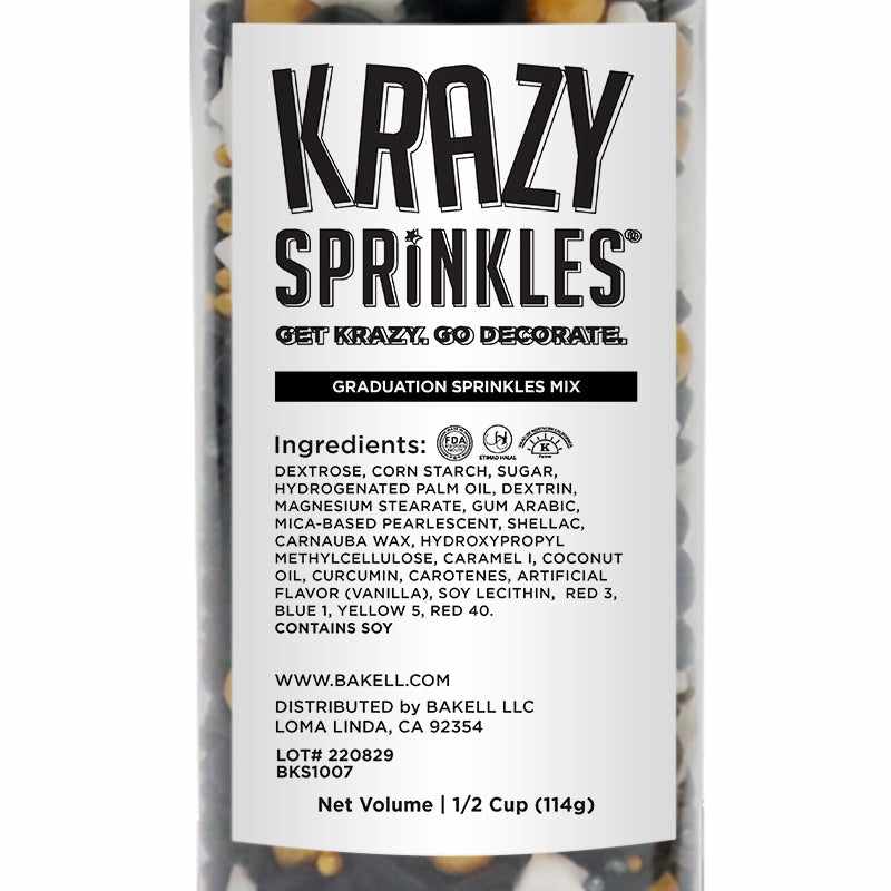 Krazy Sprinkles - Graduation Sprinkles Mix (1/2 Cup, 1x Jar) for Cakes, Ice Cream &#x26; Cookies