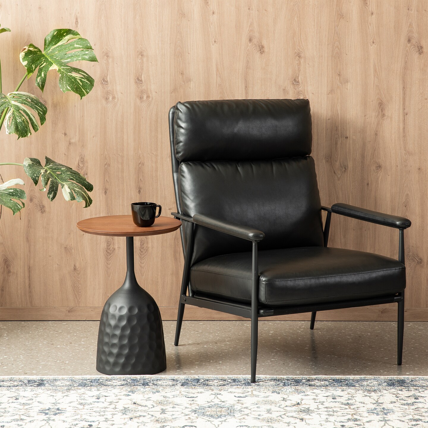 Metal Wine Bottle Shaped Accent Table With Wooden Top