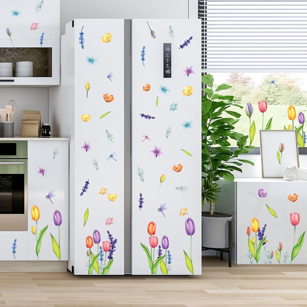 Spring Window Clings, Colorful Flower Static Window Stickers for Spring Decor, Spring Decorations for Home