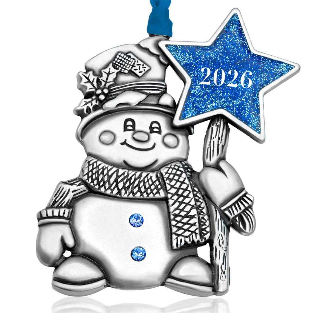 Gloria Duchin Happy Snowman Pewter Plated Metal Ornament Holds Dated Glitter Star