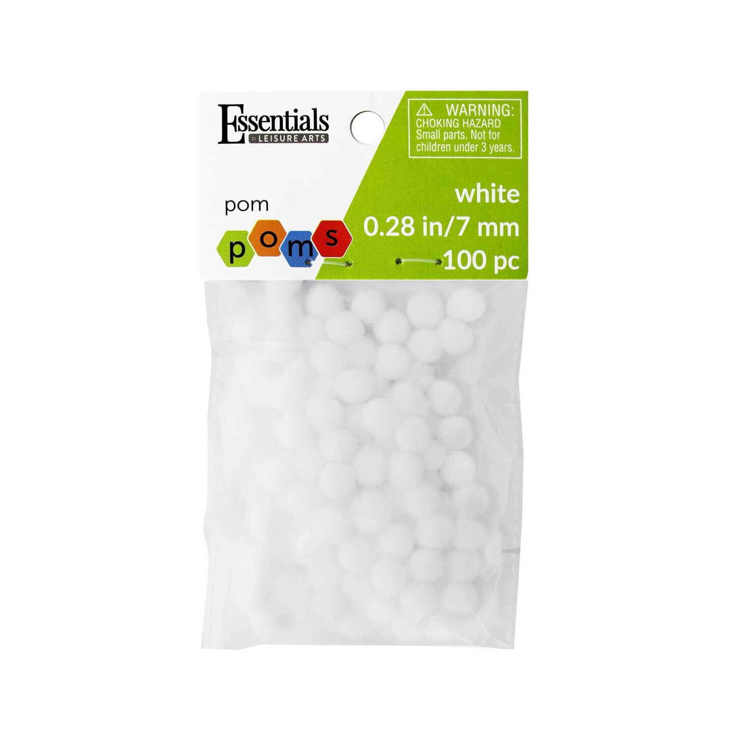 Essentials by Leisure Arts Pom Poms - White - 7mm - 100 piece pom poms arts and crafts - white pompoms for crafts - craft pom poms - puff balls for crafts