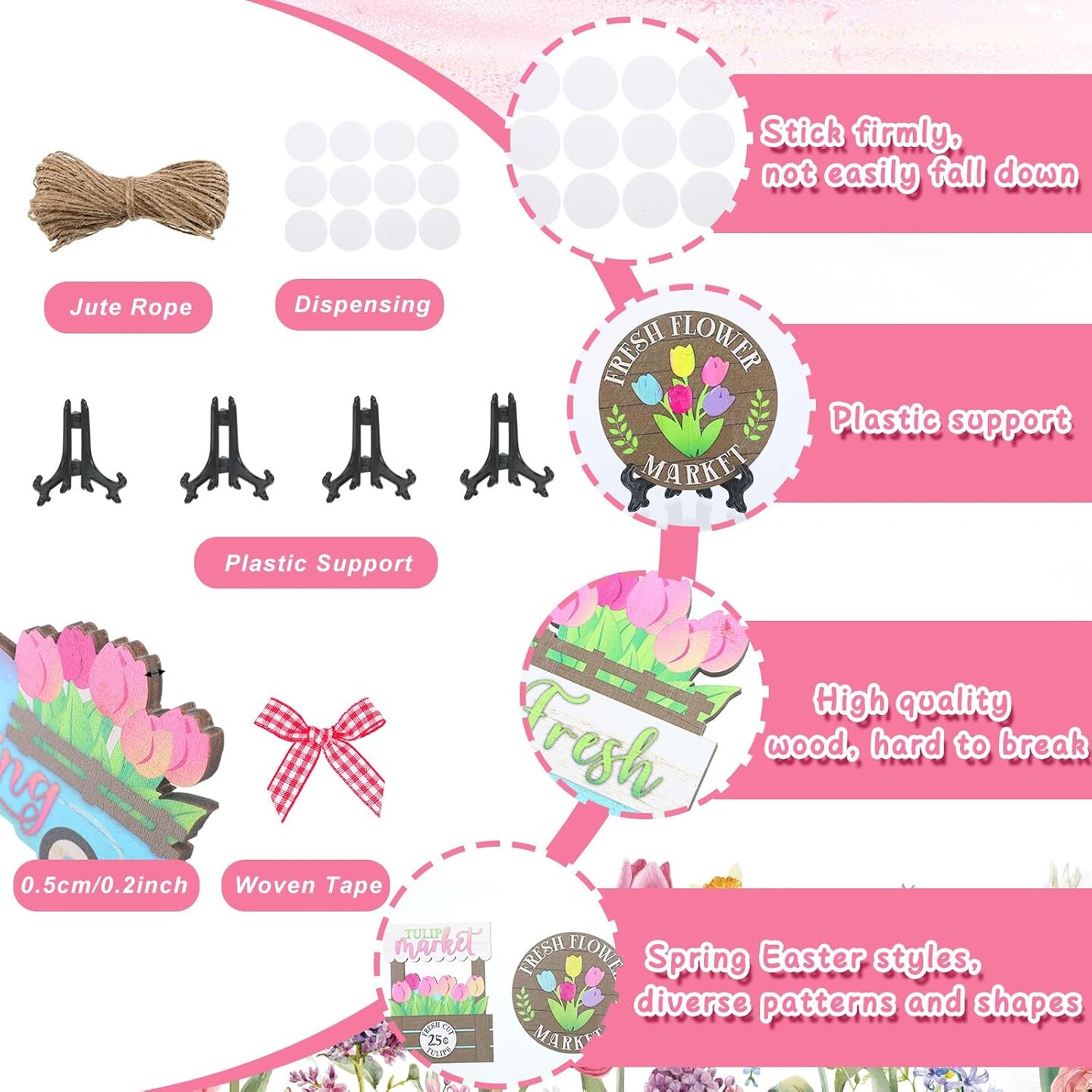 26-Piece Spring Tiered Tray Decor Set – “Hello Spring” Wooden Flowers, Gnome & Truck Centerpieces for Farmhouse Decor