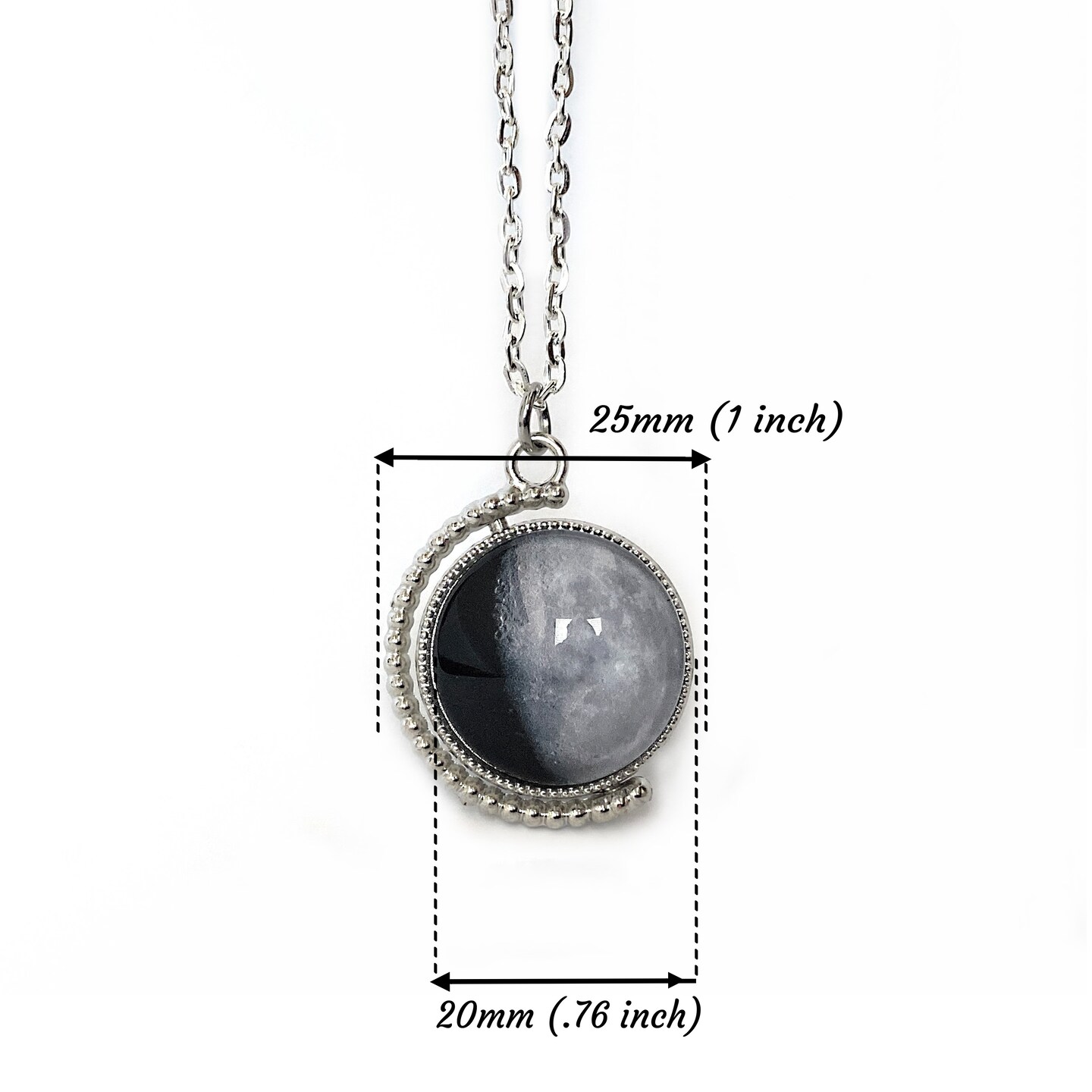 Birth Moon Glow in the Dark Necklace, 360 Spinning Double-Sided Pendant,  20mm Lunar Phase, Gift for Birthday, Anniversary, Special Date MakerPlace 