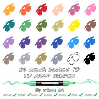 TBC The Best Crafts - Set 24 Pennarelli Acrilici A Doppia Punta (Fine 0,1mm E Rotonda 1-3,9mm) Per Pittura Su Tela, Vetro, Legno, Tessuto
