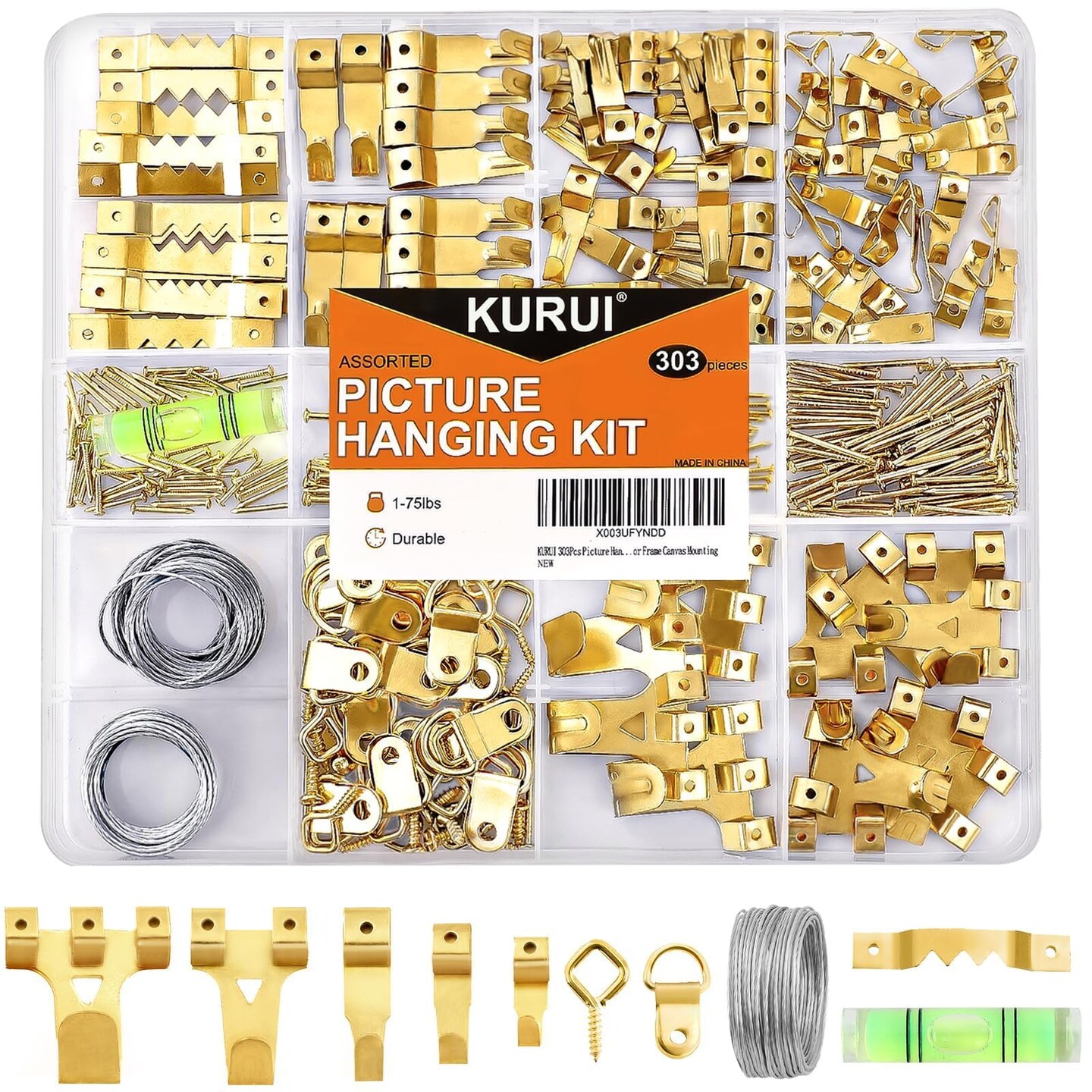 303Pcs Picture Hanging Kit, Picture Hangers Assorted Kit With Heavy Duty Wall Hooks, Sawtooth, Picture Wire, D Rings, Hardware Nails, Eye Hooks and Picture Hanging Tool for Frame Canvas Mounting